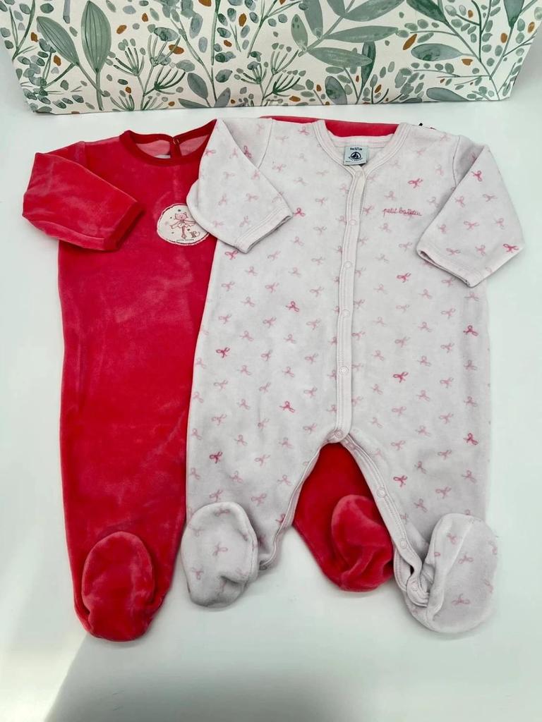 Lot 2 pyjamas 1 pièce velours rose fille - Petit Bateau 6 mois
