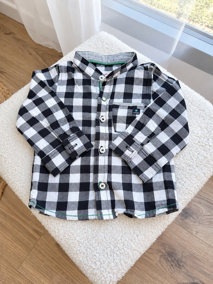 Chemise garçon Catimini noir et blanc manches longues 12 mois mi-saison