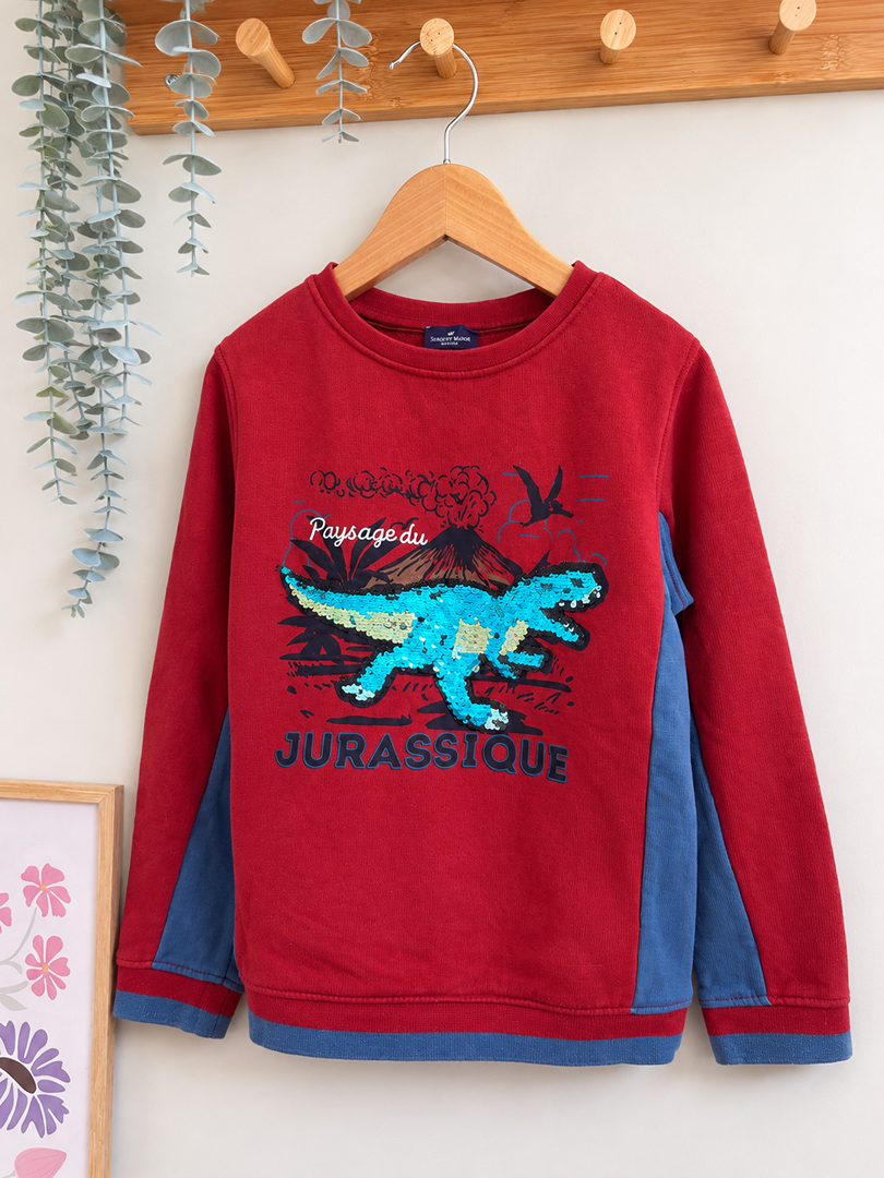 Sweat pull à capuche manches longues garçon Sergent Major 8 ans rouge paillette dinosaure