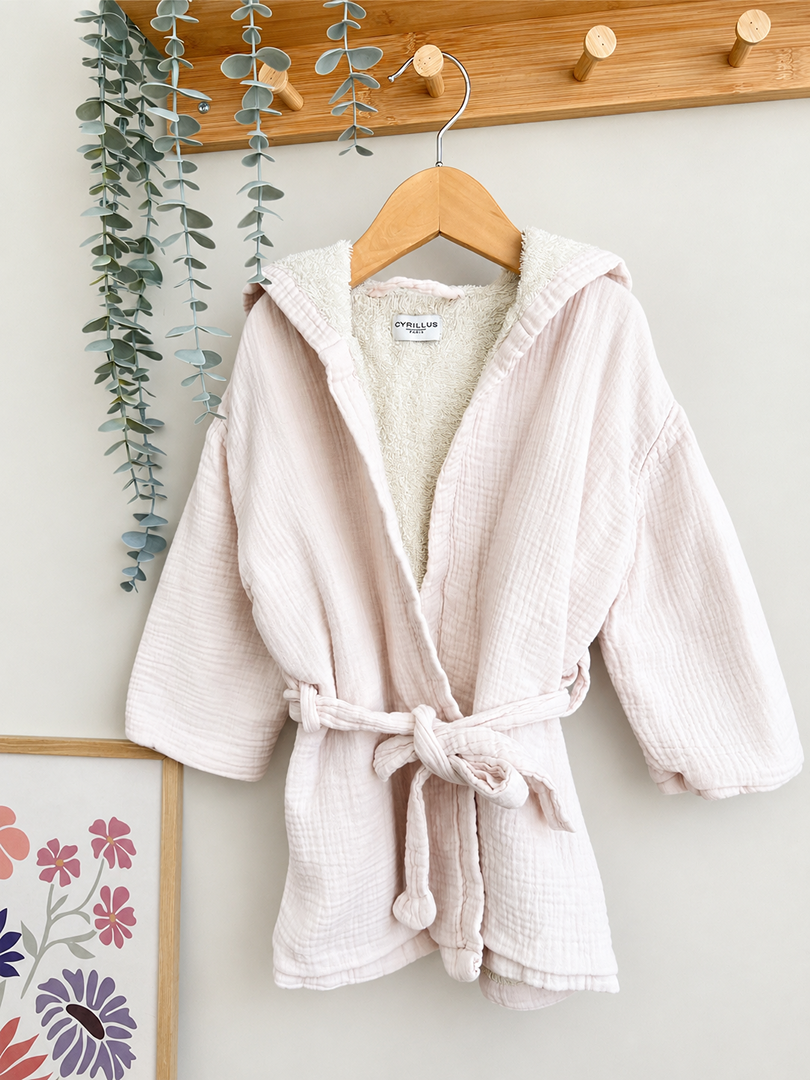 Peignoir fille Cyrillus double gaze rose manches longues