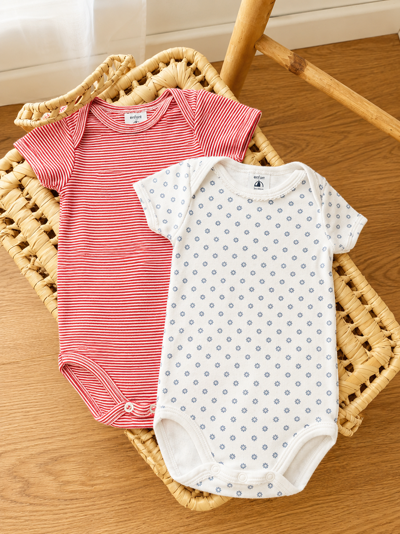 Lot 2 bodies blanc Petit Bateau 6 mois fille col Us manches courtes été