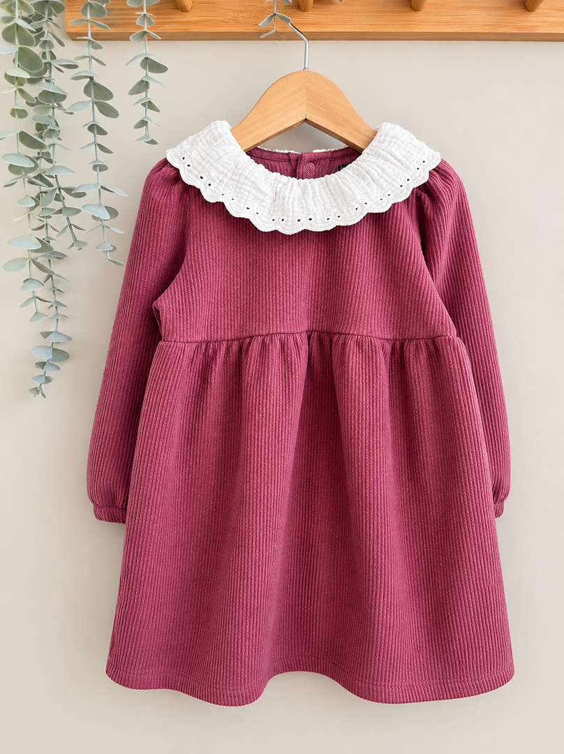 Robe fille Kiabi 18 mois rose col blanc manches longues hiver