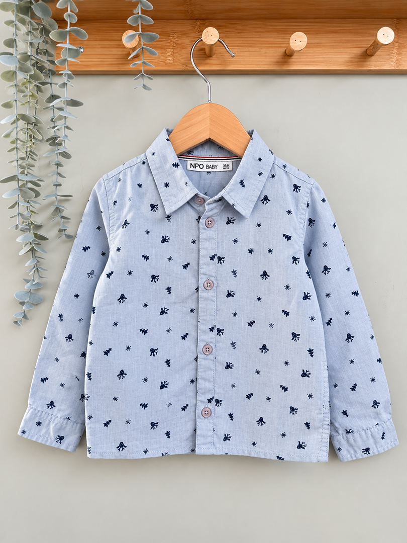Chemise garçon Npo Baby bleu mi-saison manches longues 3 ans