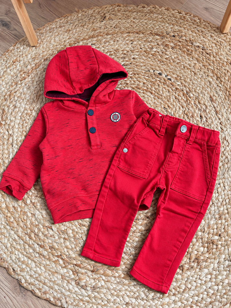 Ensemble pull et pantalon rouge Ikks garçon hiver longues 6 mois