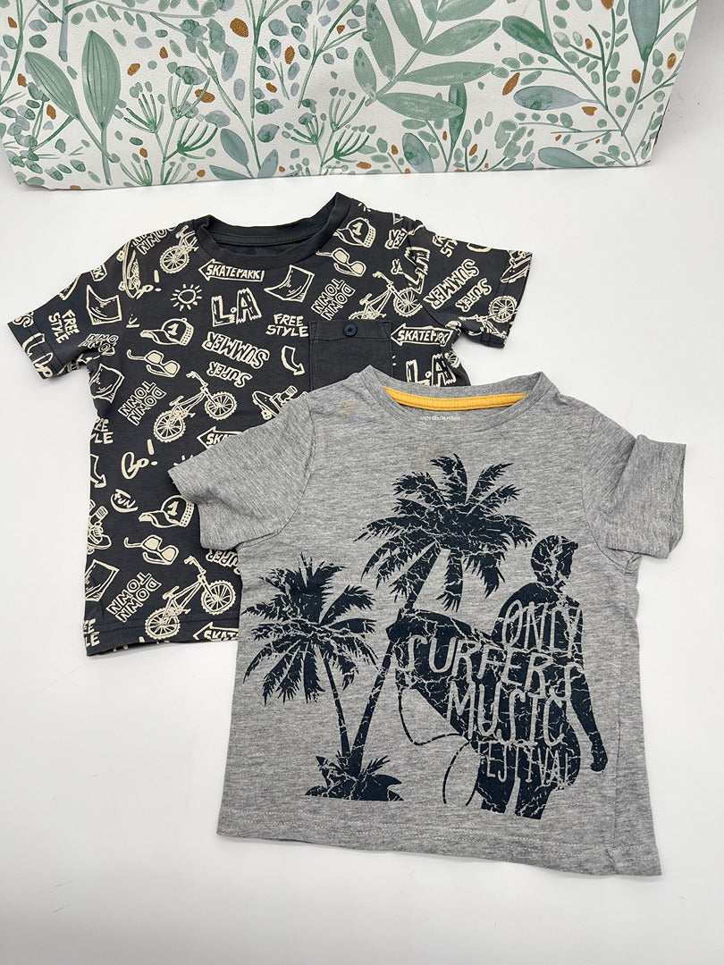 Lot 2 T-shirts manches courtes été garçon Vertbaudet - 2 ans - Gris noir imprimé