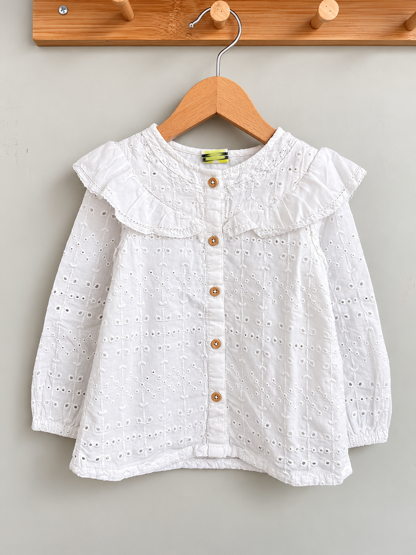 Chemise broderie fille Tape à l'œil blanche manches longues mi-saison 2 ans
