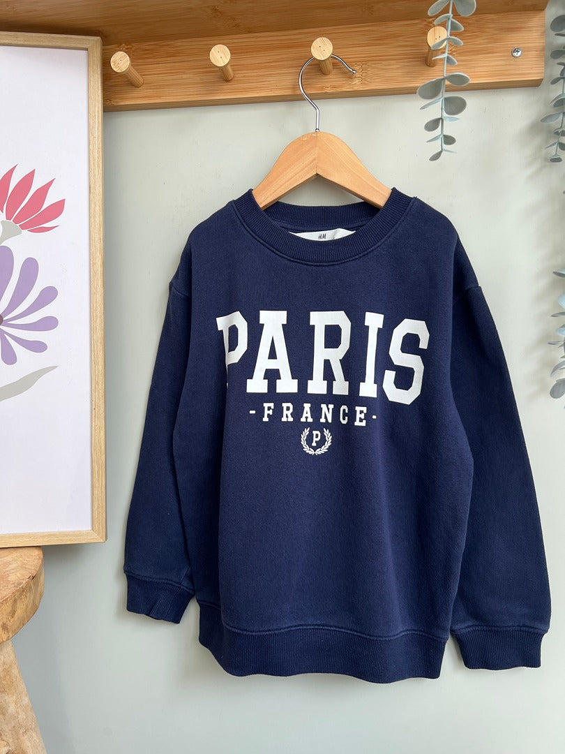 Sweat pull H&m 5 ans bleu marine Paris garçon manches longues
