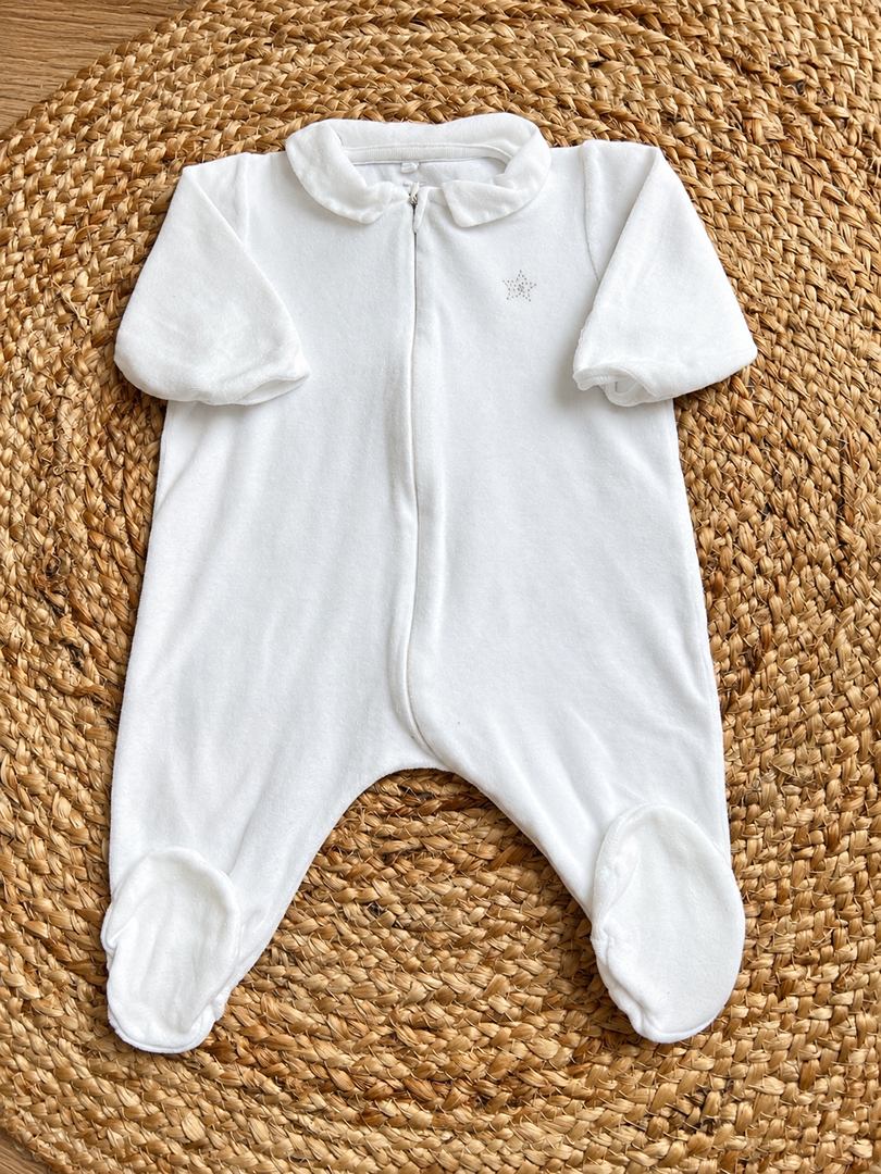 Pyjama 1 pièce joli col velours blanc Petit Bateau mixte 6 mois - Hiver fille ou garçon