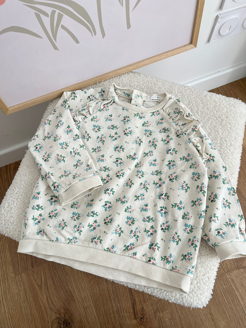 Sweat pull léger fille fleurie Vertbaudet - 18 mois - Écru