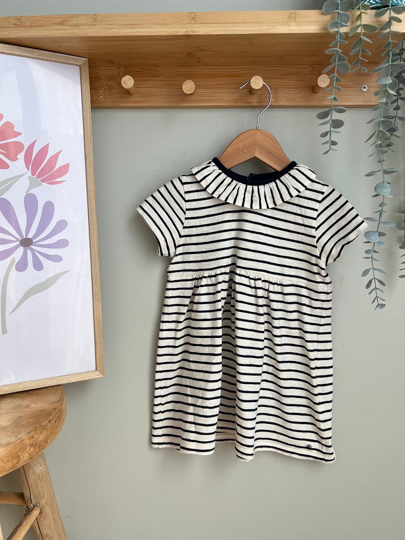Robe marinière à rayures manches courtes été fille - Petit Bateau - 2 ans - Rayé blanc et bleu