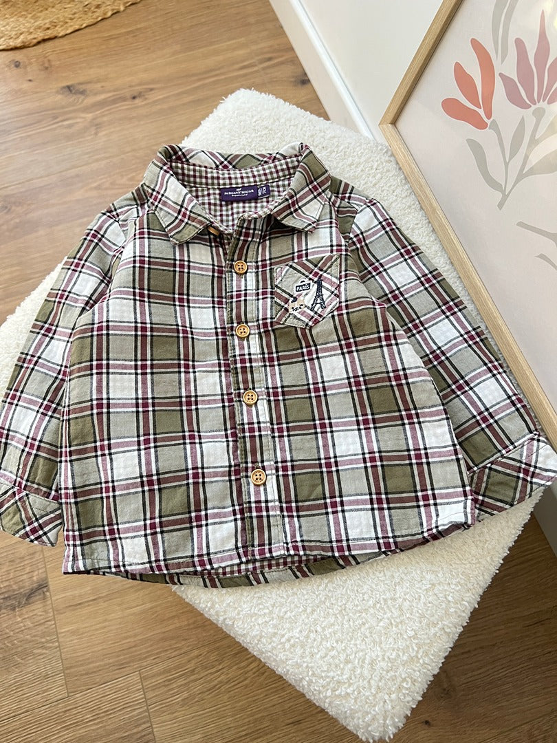 Chemise Sergent Major 9 mois garçon carreaux vert manches longues
