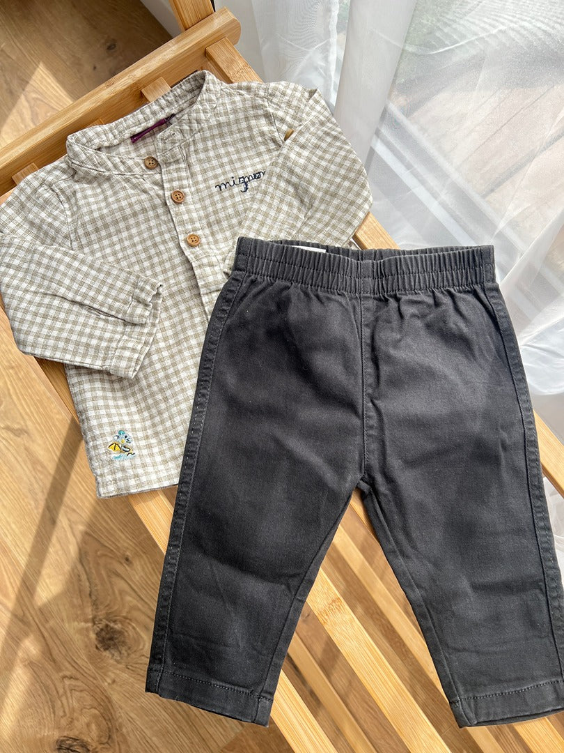 Ensemble garçon Sergent Major 6 mois gris beige mi-saison pantalon chemise