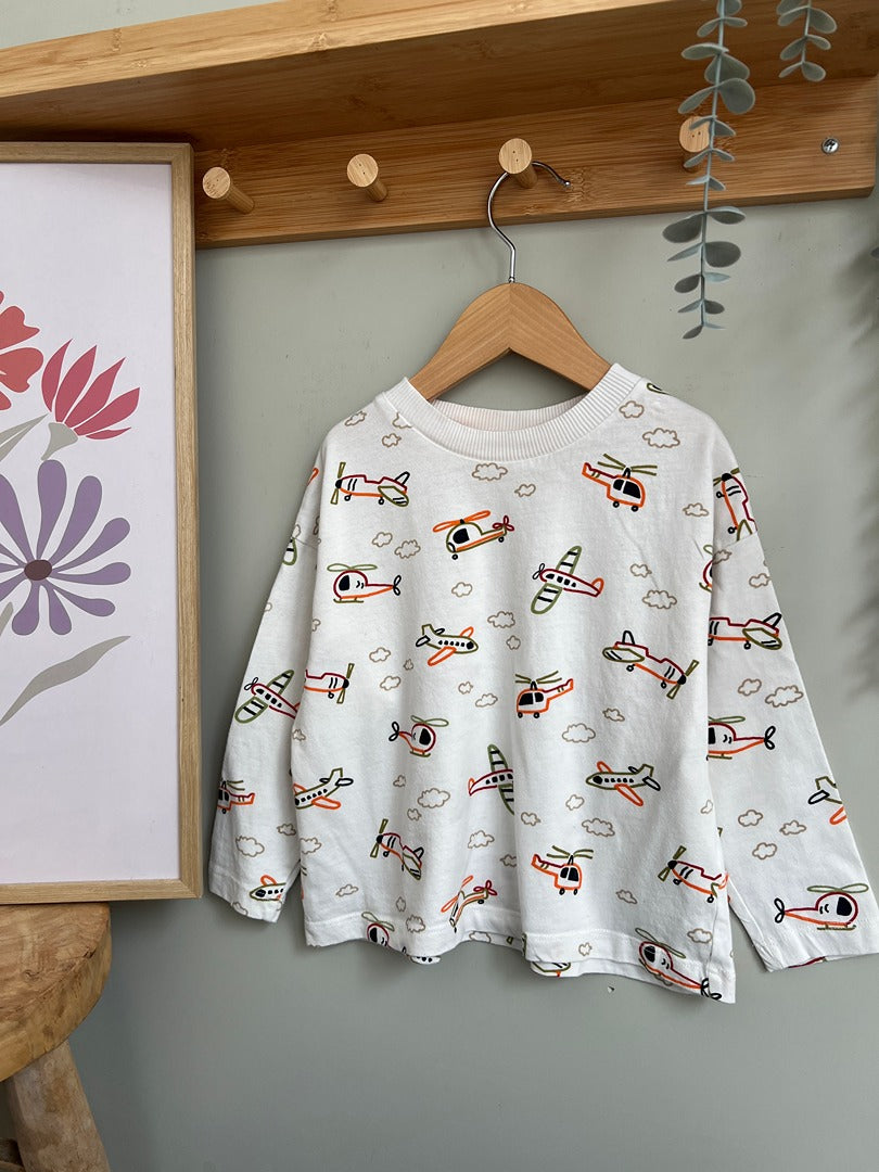T-shirt manches longues garçon Monoprix 4 ans écru hélicoptères