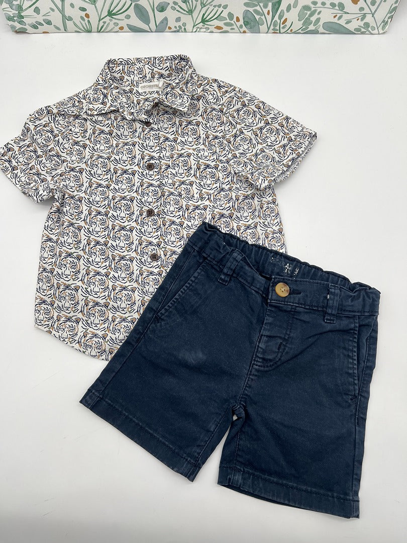 Ensemble Chemisette Short été garçon Orchestra Kiabi - 3 ans -bleu marine imprimé tigre