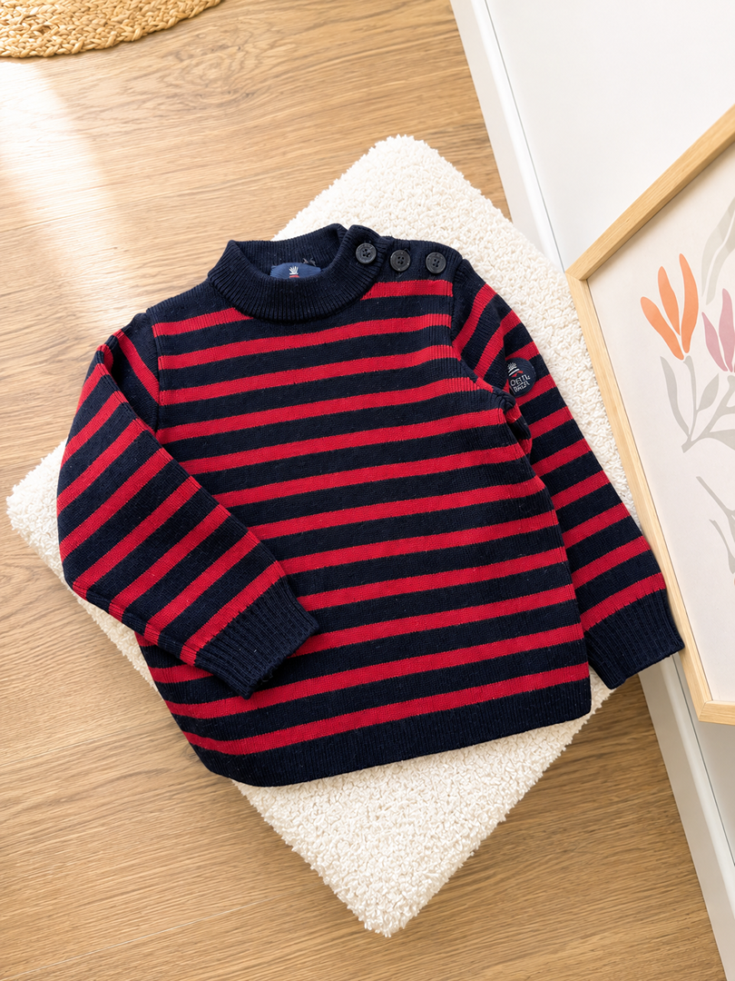 Pull marin Royal Mer 3 ans bleu rouge garçon manches longues