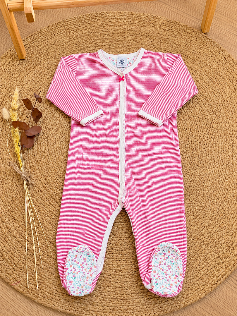 Pyjama 1 pièce jersey fille Petit Bateau 12 mois rose mi-saison