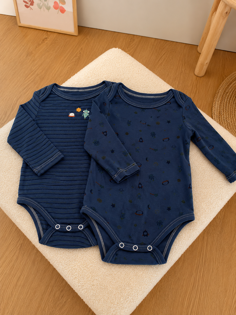 Lot 2 bodies col Us manches longues bébé garçon Sergent Majors 6 mois bleu mi-saison