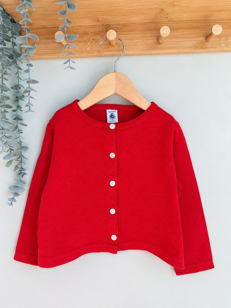 Gilet rouge Petit Bateau fille 4 ans mi-saison manches longues