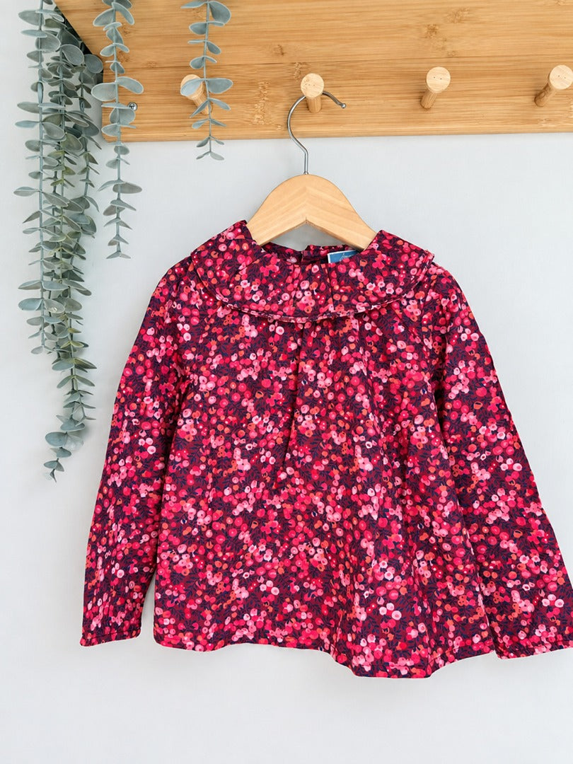 Chemise fille Jacadi rouge et rose mi-saison manches longues 4 ans