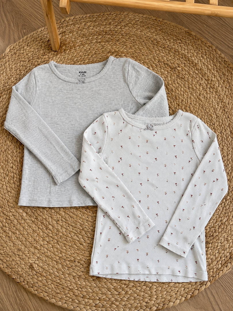 Lot 2 t-shirts maillot de corps manches longues fille Kiabi 4 ans 5 ans gris