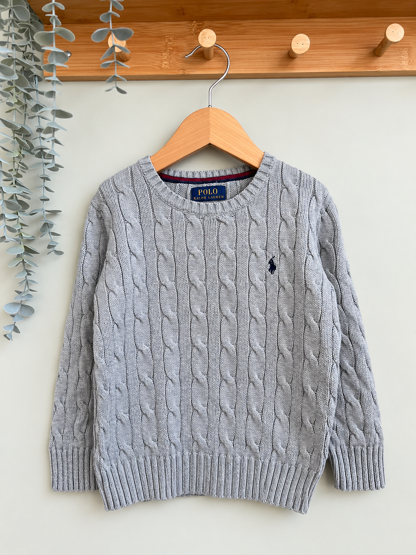 Pull garçon Polo Ralph Lauren gris torsadé mi-saison manches longues 4 ans