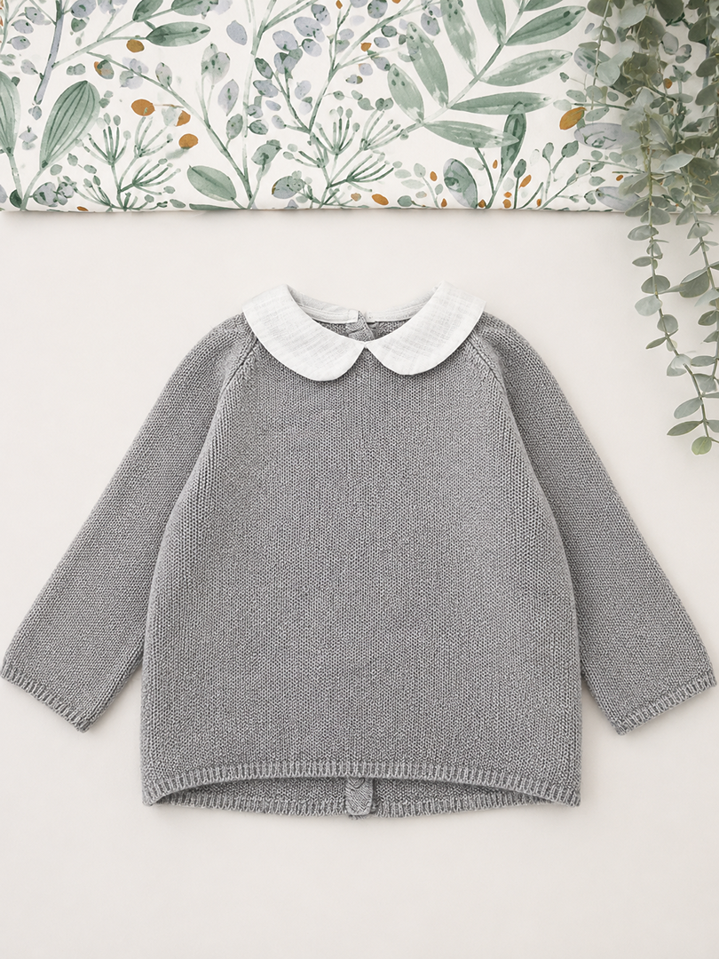 Pull Manches Longues maill avec joli col Fille Gris Mango correspond à un 18 mois 80 cm hiver