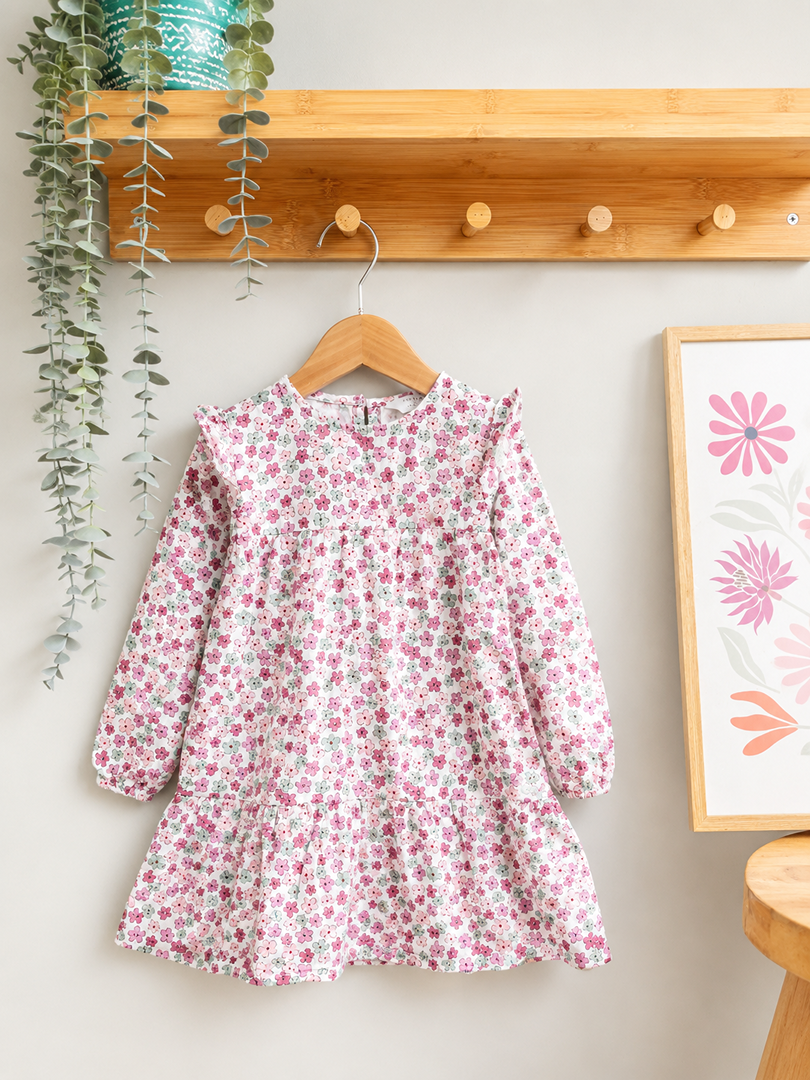 Robe fille Primark 2 ans 3 ans rose fleurie mi-saison manches longues