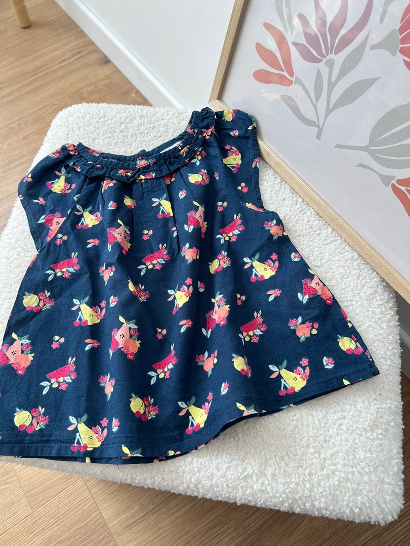 Blouse manches courtes été fille Tape à l'œil Tao - 9 mois - bleu marine imprimé fruit