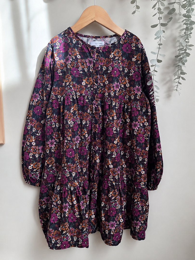 Robe courte velours côtelé fille Vertbaudet - 8 ans - Violet fleurie