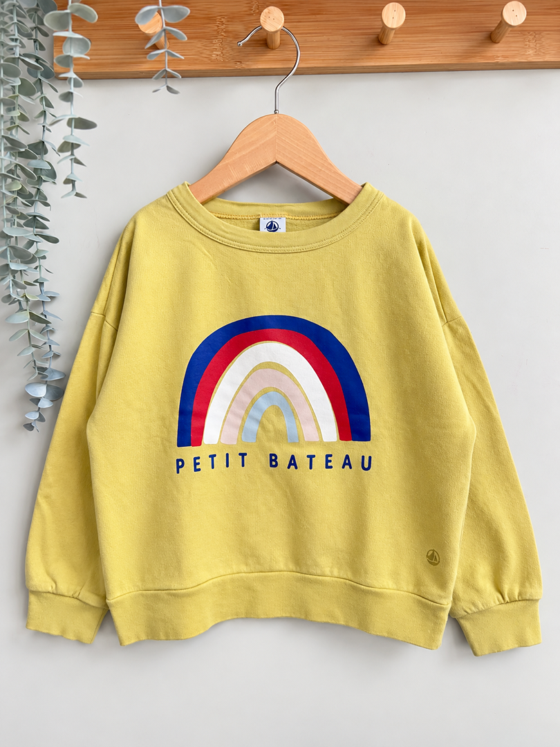 Sweat-shirt fille jaune Petit Bateau manches longues arc-en-ciel mi-saison 6 ans
