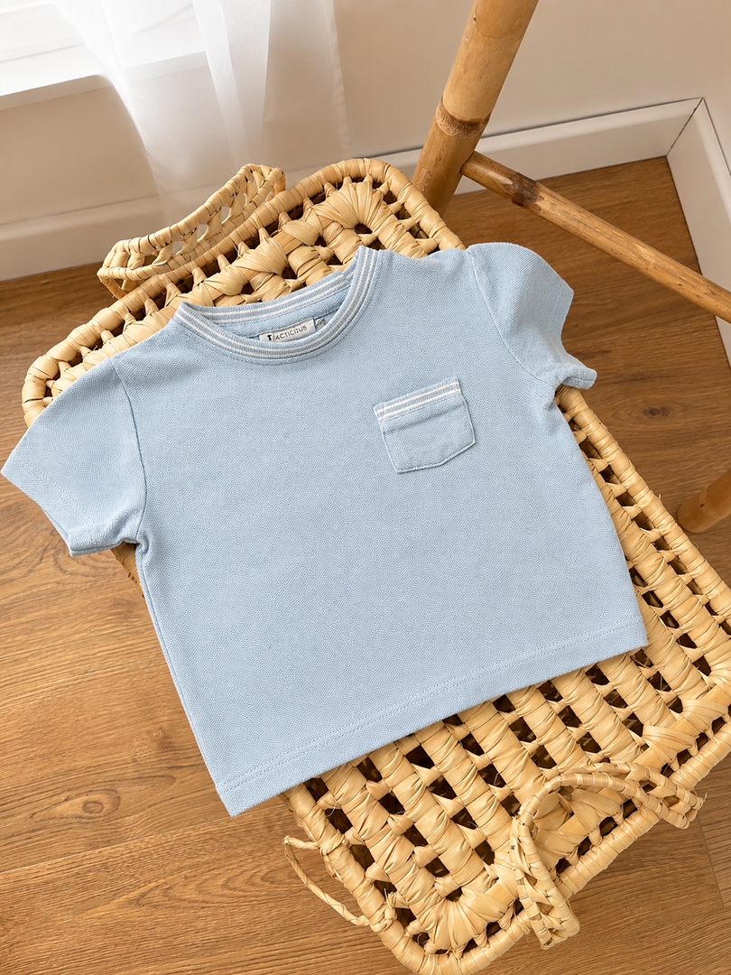 T-shirt type polo bleu Bout'chou 12 mois garçon mi-saison