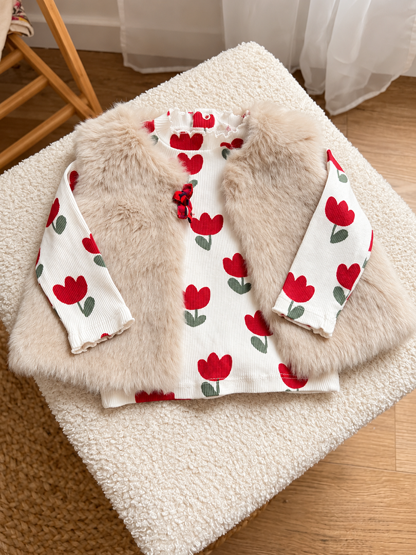 Gilet en fausse fourrure T-shirt fille Du Pareil au Même crème beige 6 mois hiver