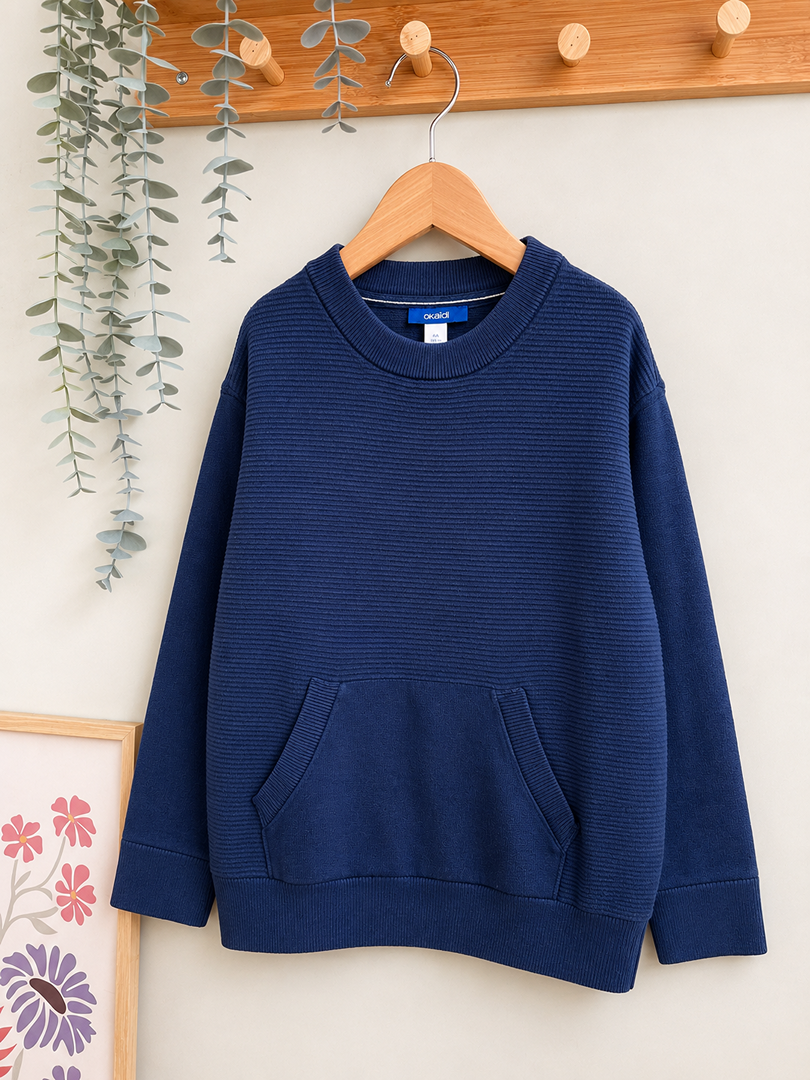Pull sweat à capuche garçon Okaïdi marine 8 ans mi-saison manches longues