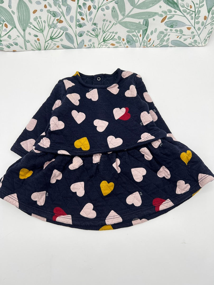 Robe matelassée coeurs Petit Bateau - 6 mois - Bleu marine - Fille