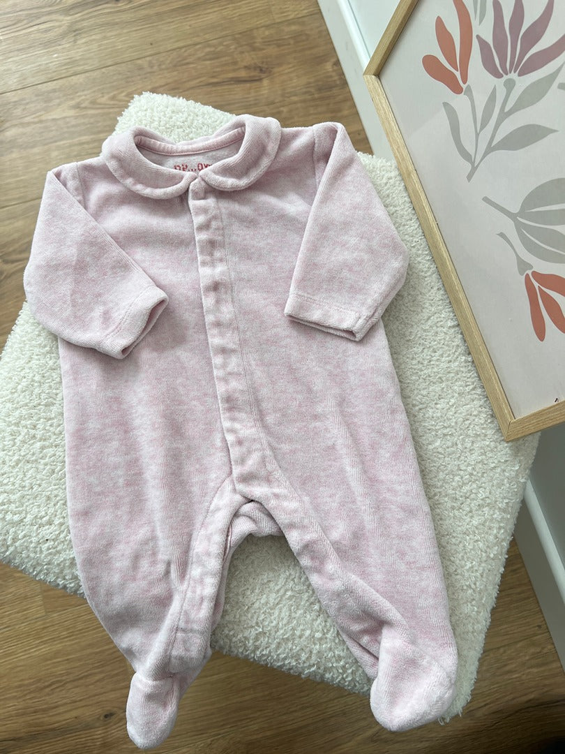 Pyjama dors-bien grenouillère avec col 1 pièce velours Fille Dpam - 1 mois - Rose