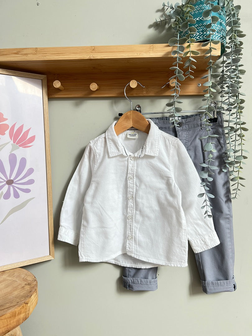 Ensemble Pantalon gris Vertbaudet chemise blanche manches longues Tape à l'oeil Tao garçon 2 ans