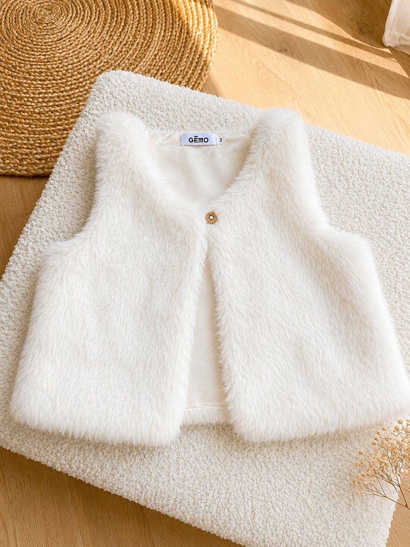 Gilet sans manches fausse fourrure fille Gémo 3 ans blanc hiver