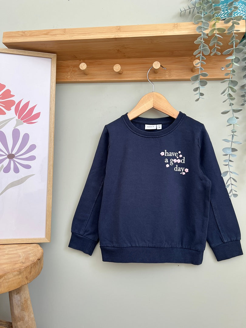 Sweat pull bleu marine Name It 3 ans fleurs club fille manches longues
