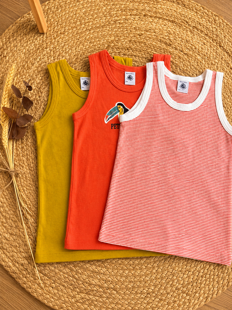 Lot de 3 débardeurs Petit Bateau 6 ans garçon Été Sans manches maillot de corps