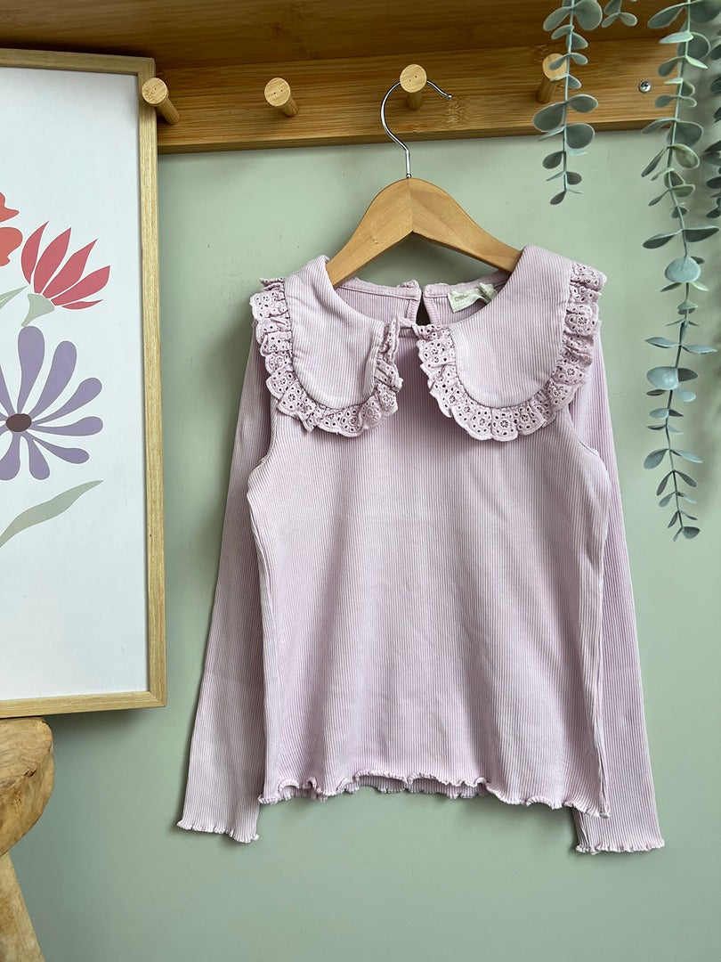 T-shirt côtelé Orchestra fille 8 ans lilas col dentelle mi-saison manches longues