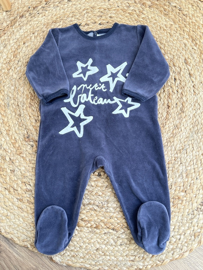 Pyjama 1 pièce velours garçon Petit Bateau gris 9 mois hiver manches longues