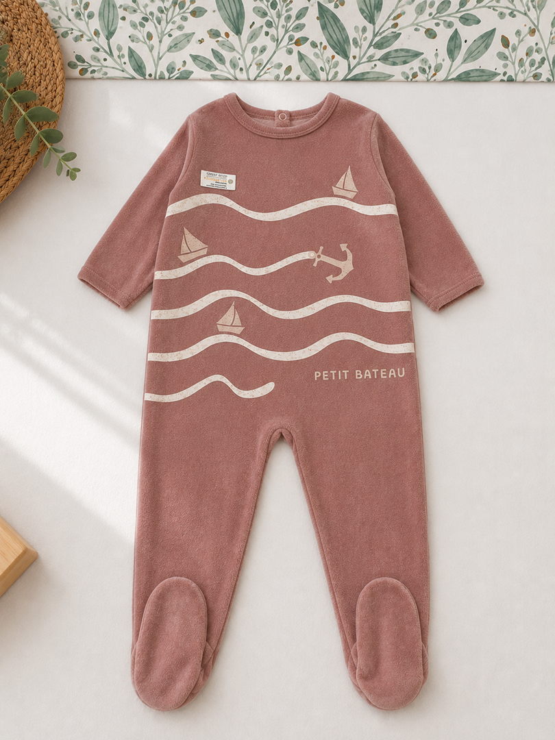 Pyjama 1 pièce Velours Manches Longues Fille Petit Bateau 12 mois Hiver rose