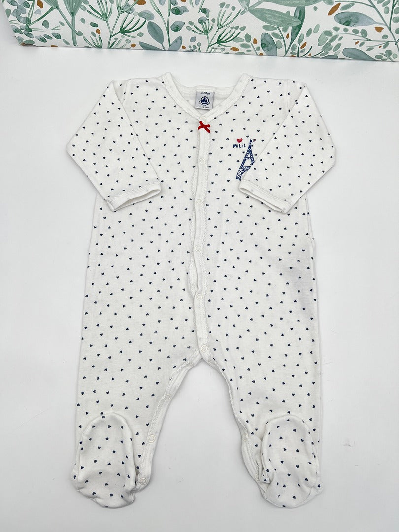 Pyjama dors-bien 1 pièce jersey fille Petit Bateau 6 mois blanc mi-saison
