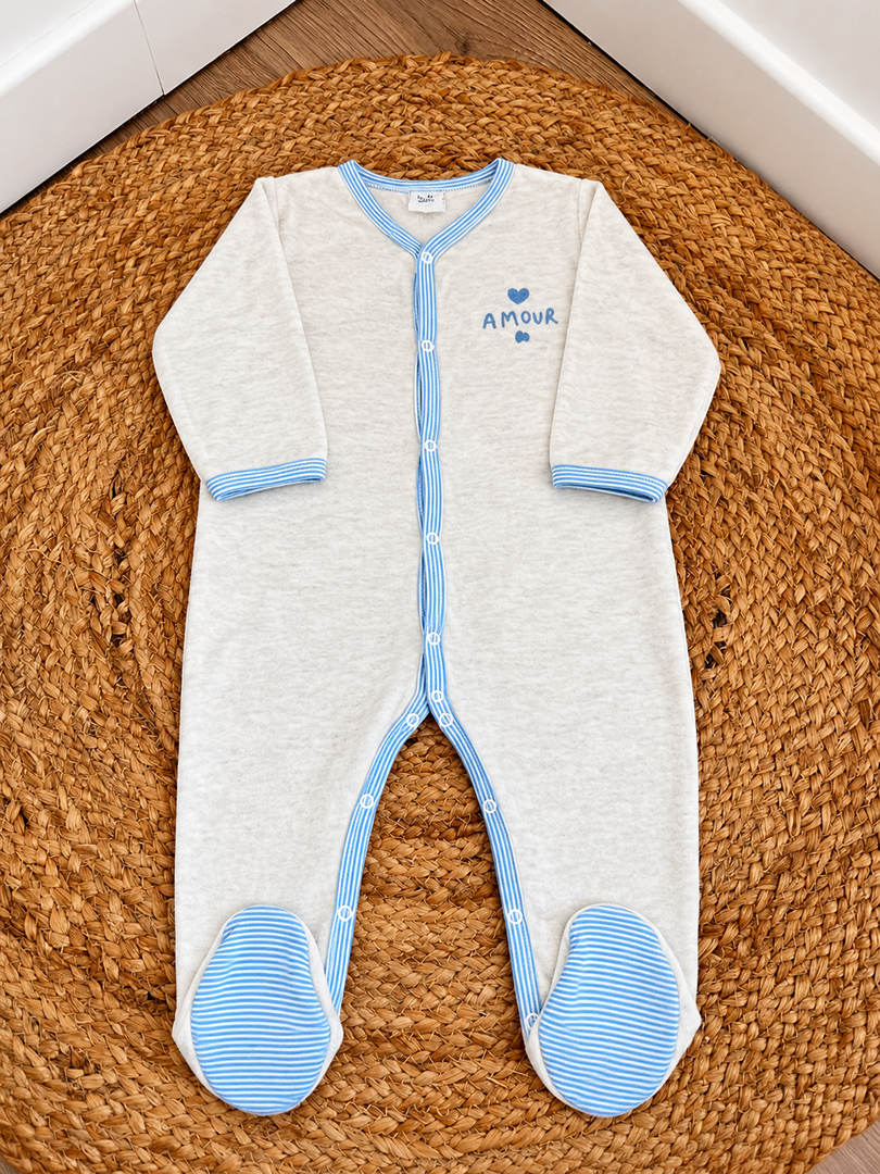 Pyjama 1 pièce velours Petit Bateau gris 12 mois hiver