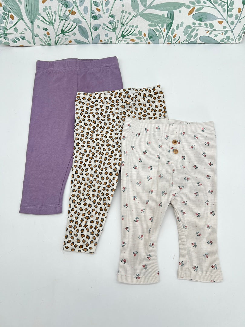 Lot 3 leggings côtelé fille Tape à l'œil Tao - 6 mois - Crème fleuri léopard violet lila