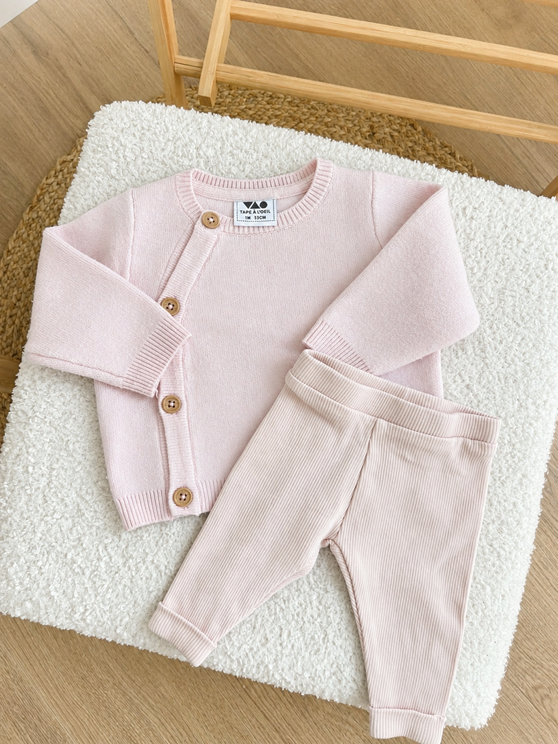 Ensemble brassière legging côtelé rose fille Tape à l'œil 1 mois mi-saison