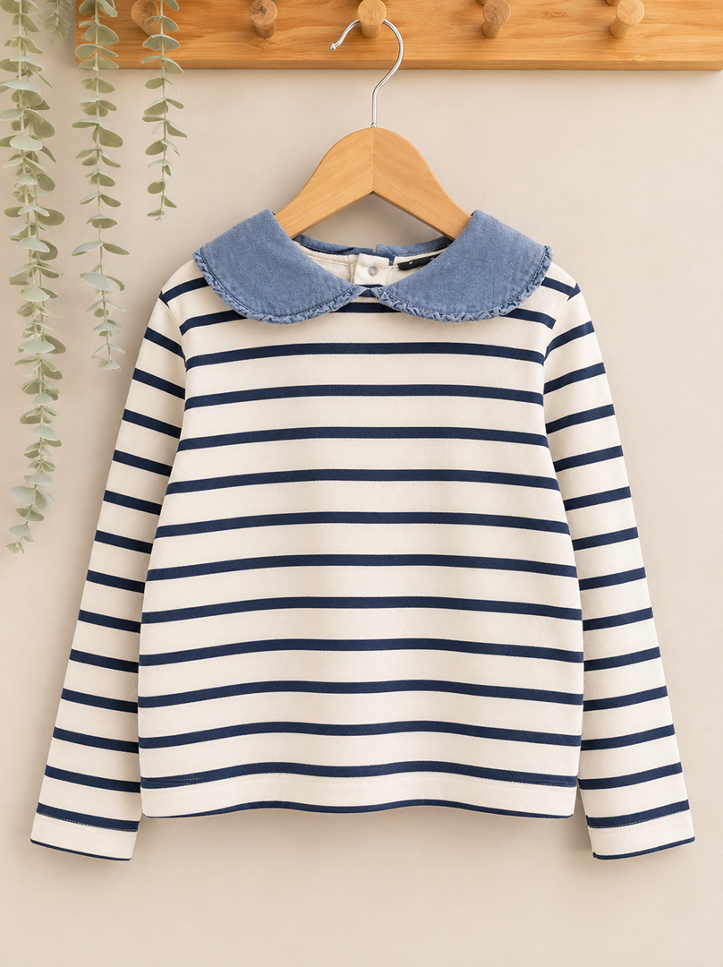 T-shirt pull léger manches longues fille Monoprix 8 ans bleu mi-saison joli col