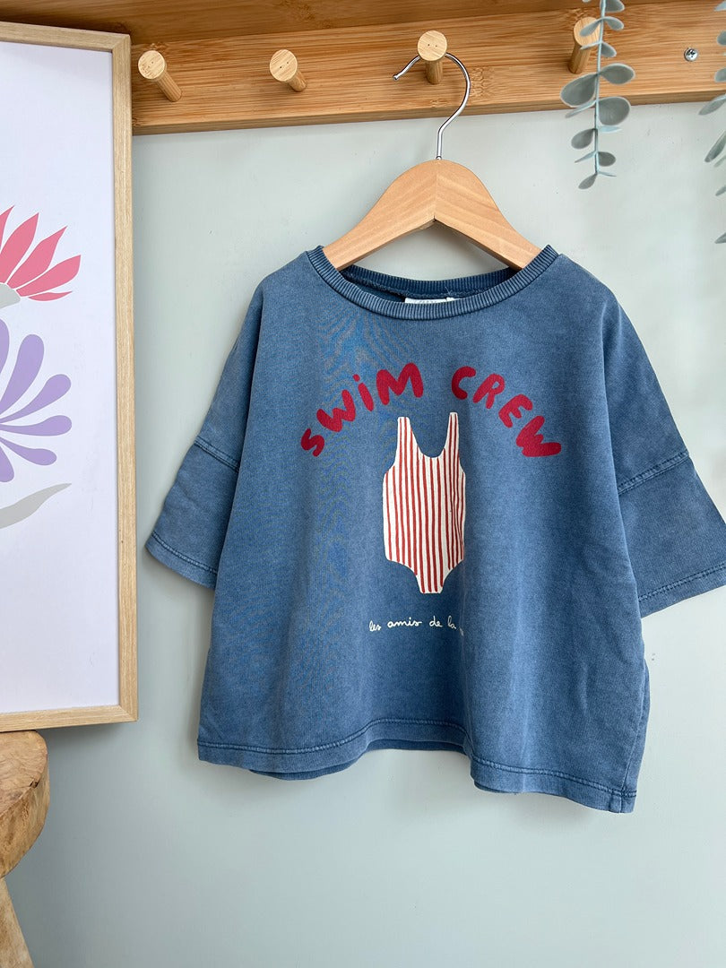 T-shirt court Zara fille 6 ans bleu Swim Crew manches courtes été