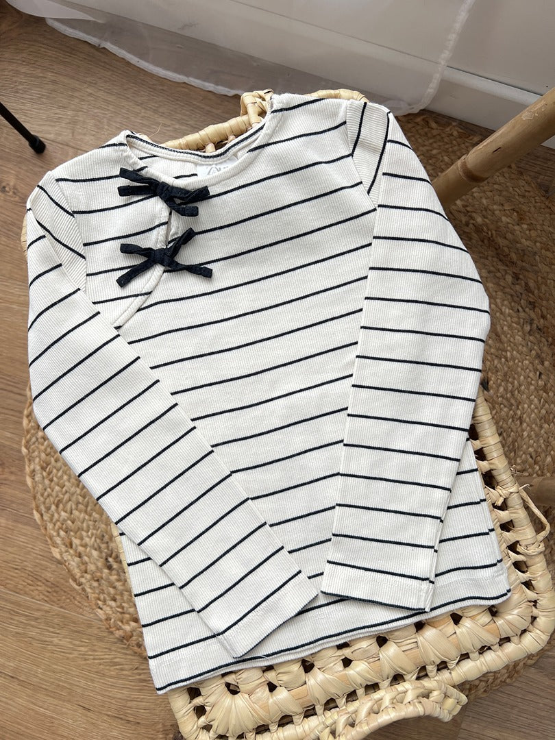 T-shirt côtelé manches longues fille Zara 6 ans 7 ans rayé blanc noir