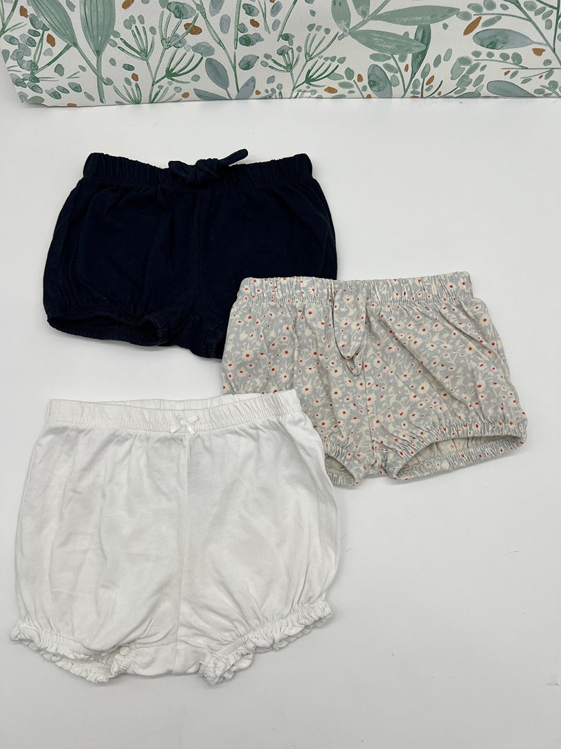 Lot 3 shorts bloomers léger fille été Kiabi - 6 mois - Bleu marine blanc fleuri